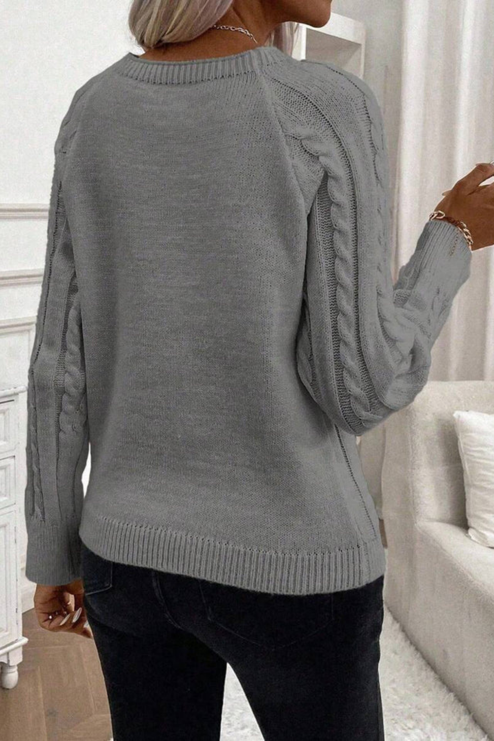 Cora Button-Detail Cable Knit Sweater