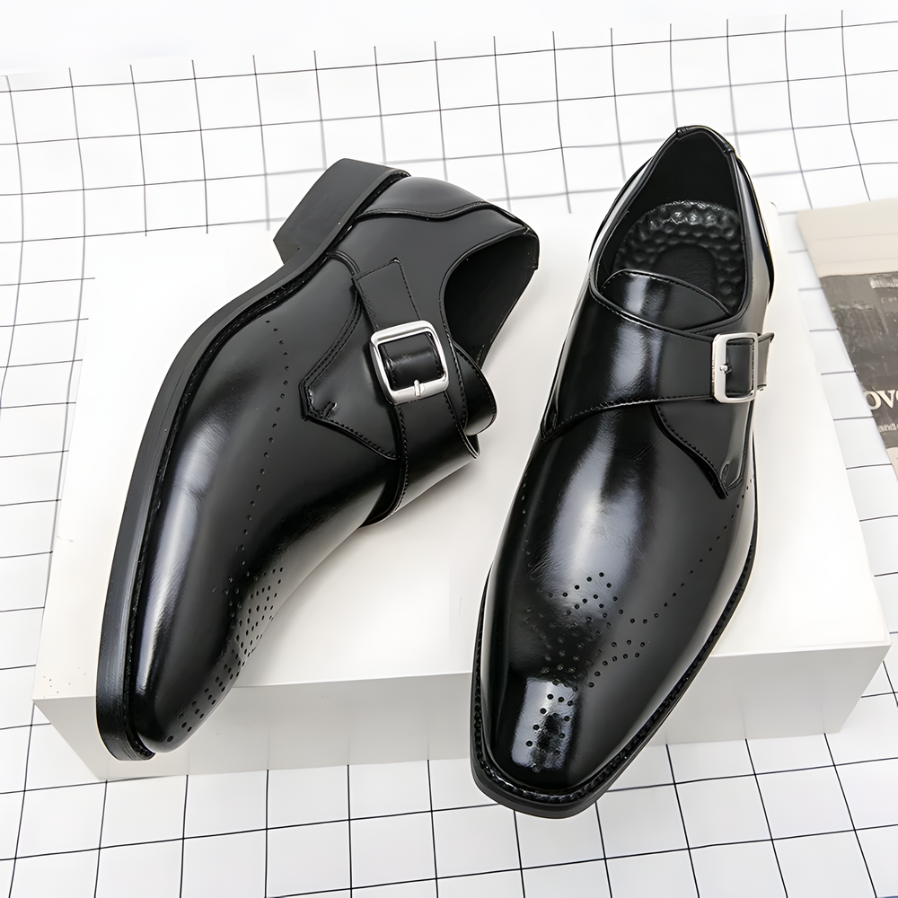 Odrin Polished Classic Monk-Strap Dress Shoes - Black
