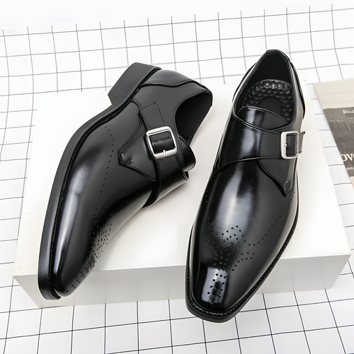 Odrin Polished Classic Monk-Strap Dress Shoes - Black