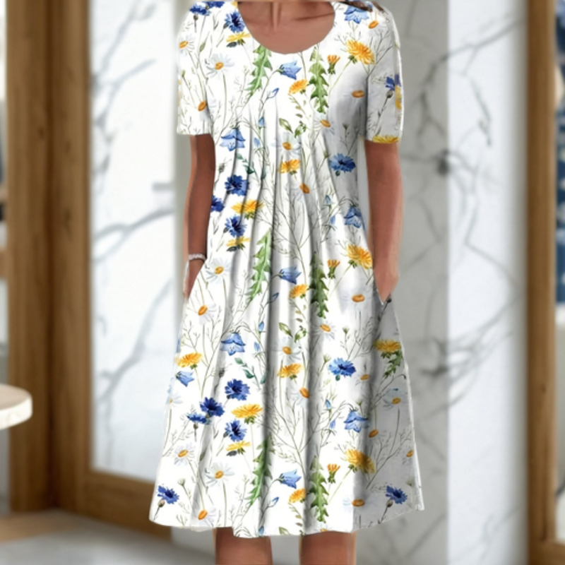 Victoria Printed Crew-Neck Three-Quarter Maxi Dress
