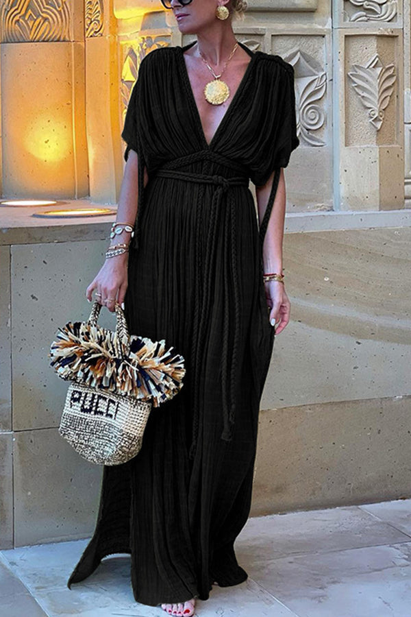 Grecian Draped Maxi Dress with Braided Straps