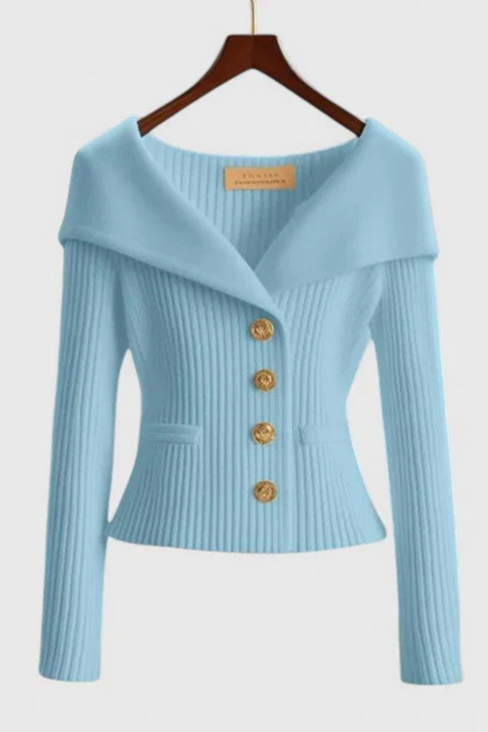 Elizah Off-Shoulder Knit Pullover with Gold Button Detail