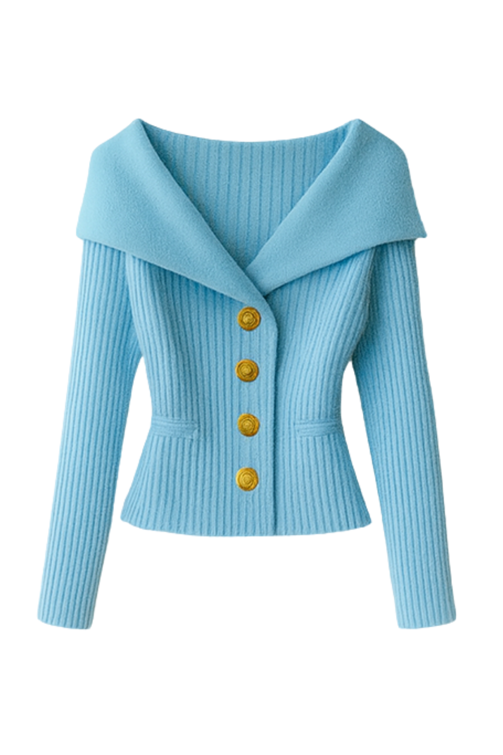 Elizah Off-Shoulder Knit Pullover with Gold Button Detail