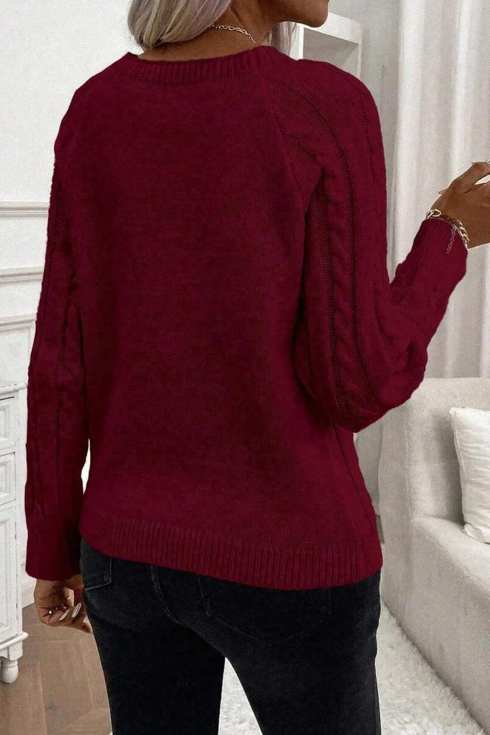 Cora Button-Detail Cable Knit Sweater