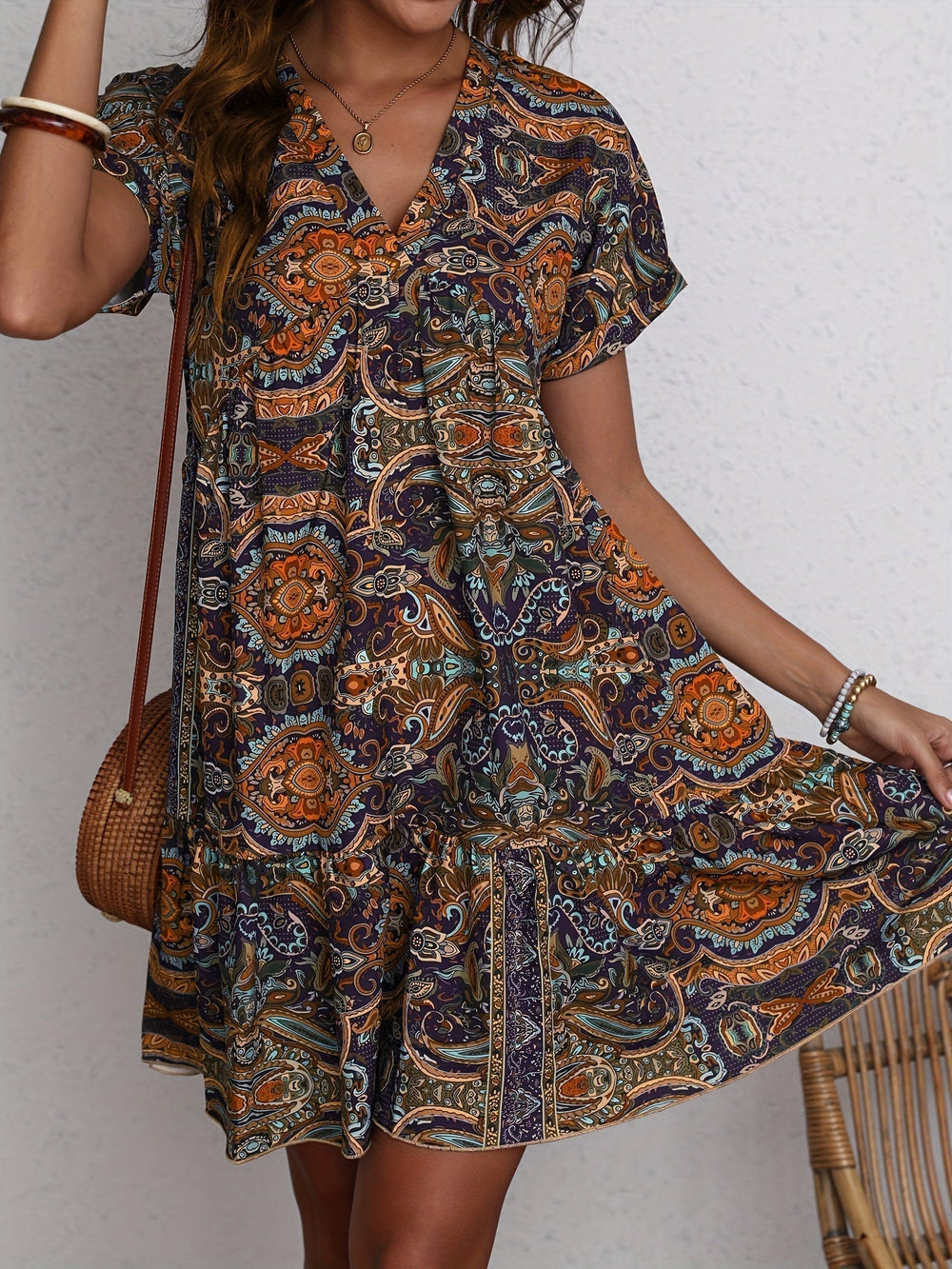 Isolde Paisley Print V-Neck Dress for Day-to-Night Style