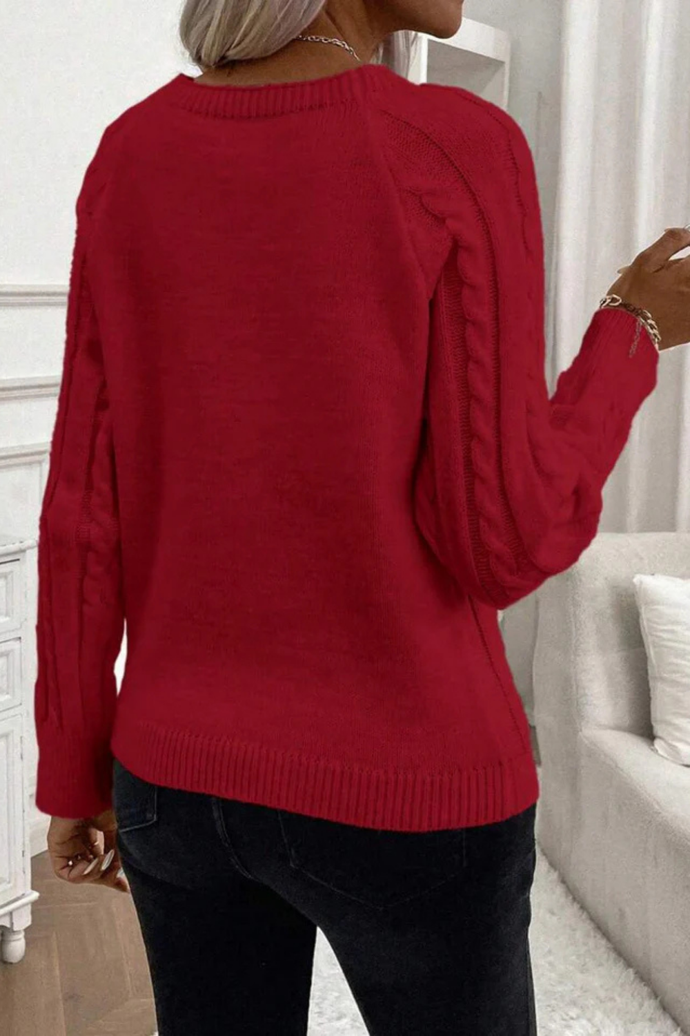 Cora Button-Detail Cable Knit Sweater