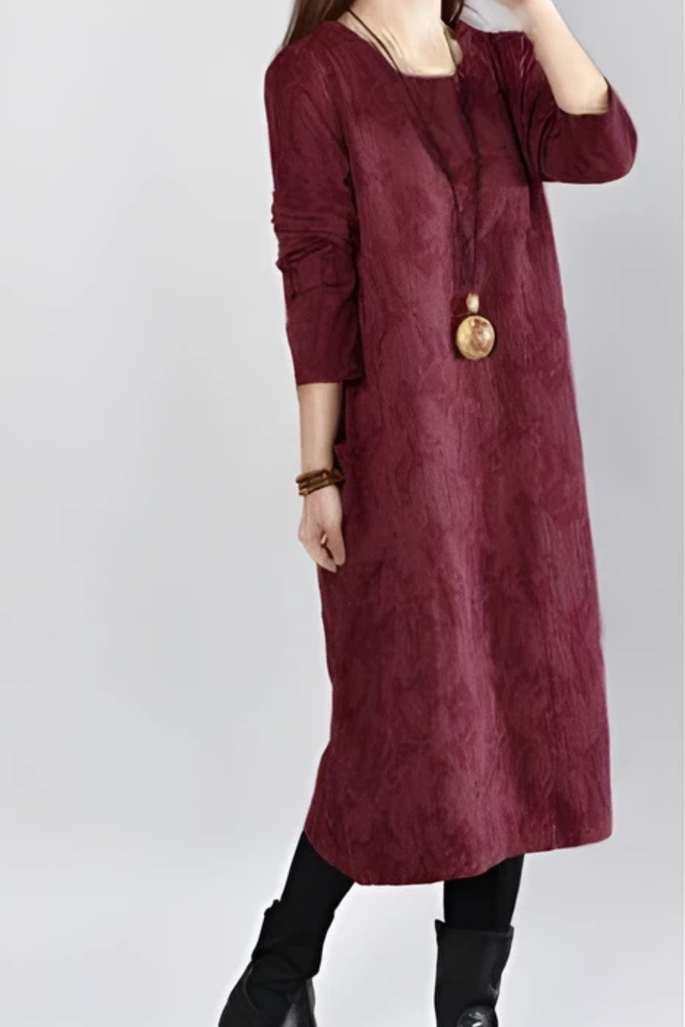 Kayla Bohemian Leaf-Print Maxi Dress in Red
