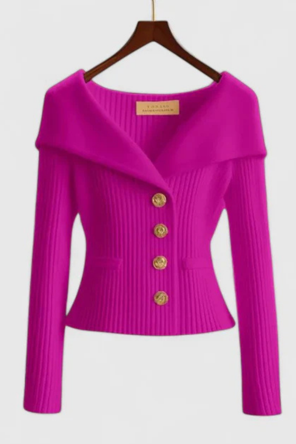 Elizah Off-Shoulder Knit Pullover with Gold Button Detail