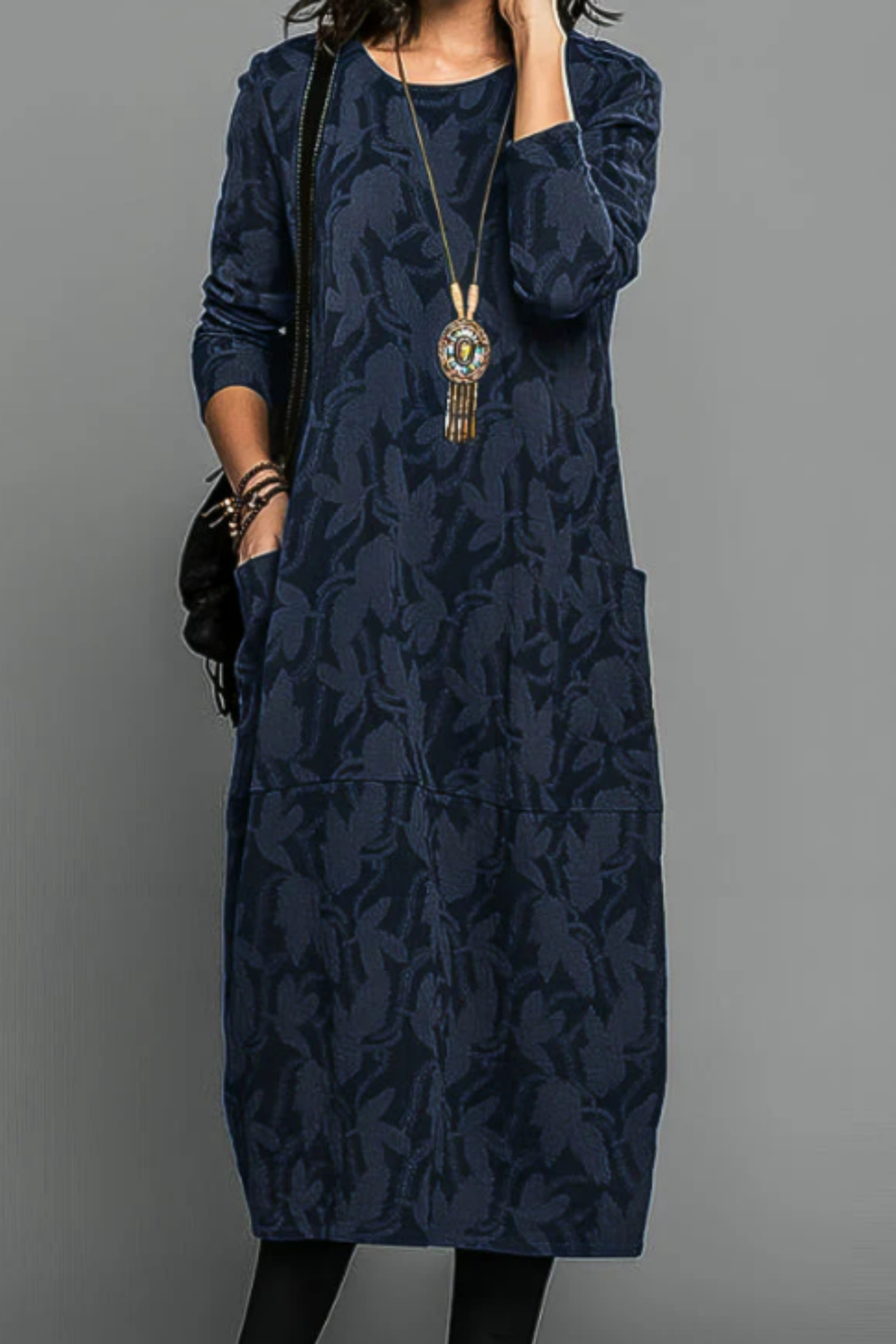 Kayla Leaf-Print Maxi Dress in Blue