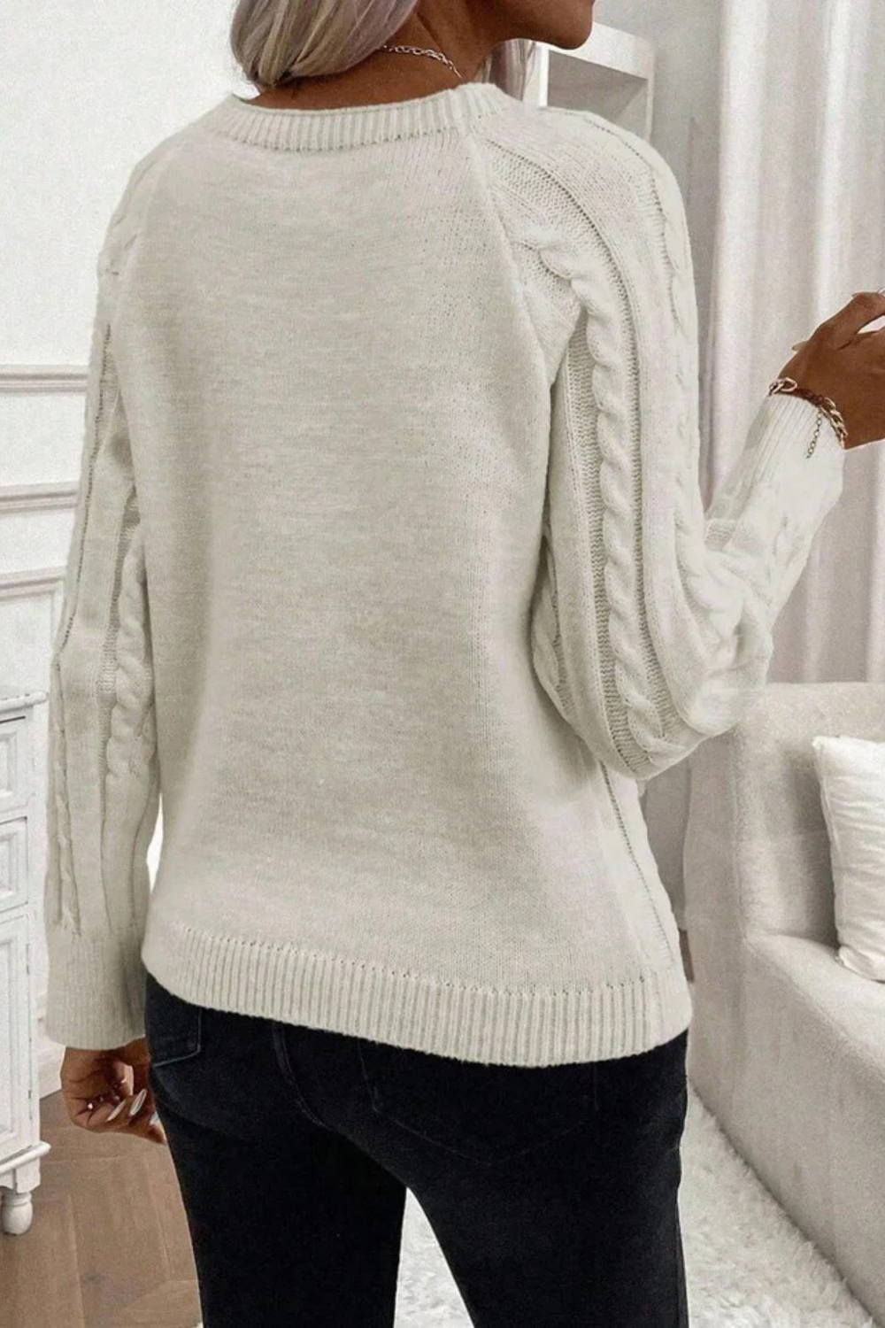 Cora Button-Detail Cable Knit Sweater