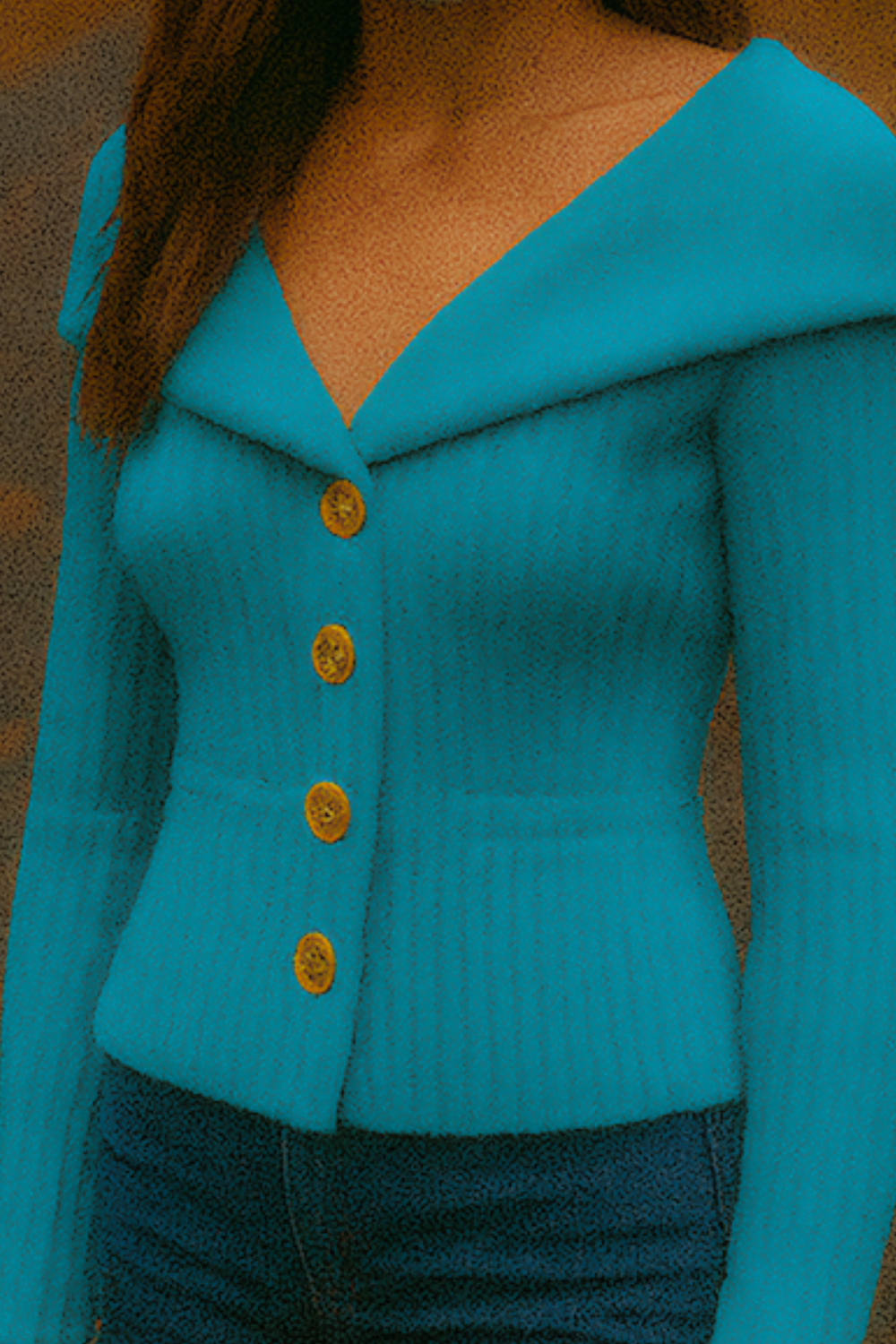 Elizah Off-Shoulder Knit Pullover with Gold Button Detail