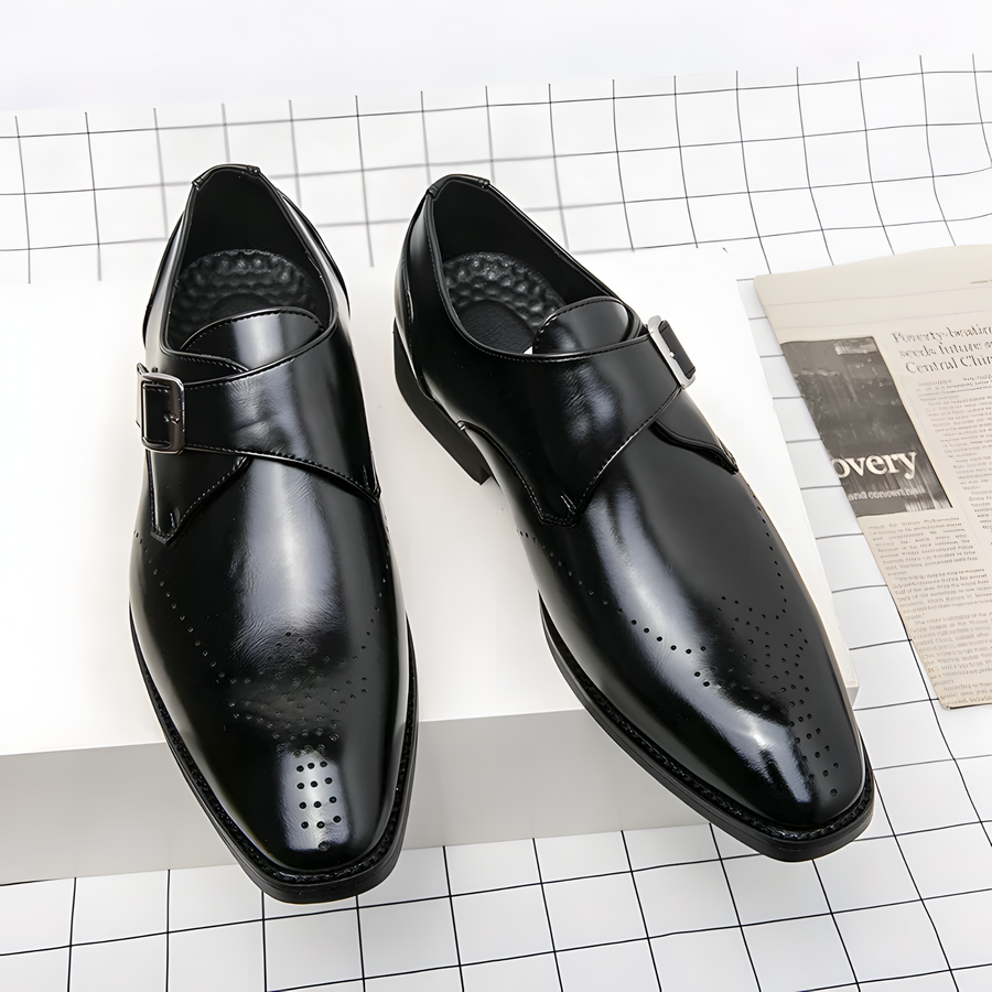 Odrin Polished Classic Monk-Strap Dress Shoes - Black