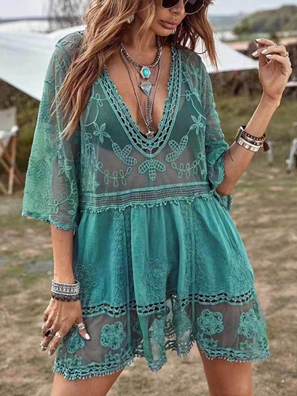 Marina Casual Lace Beach Dress Cover-Up