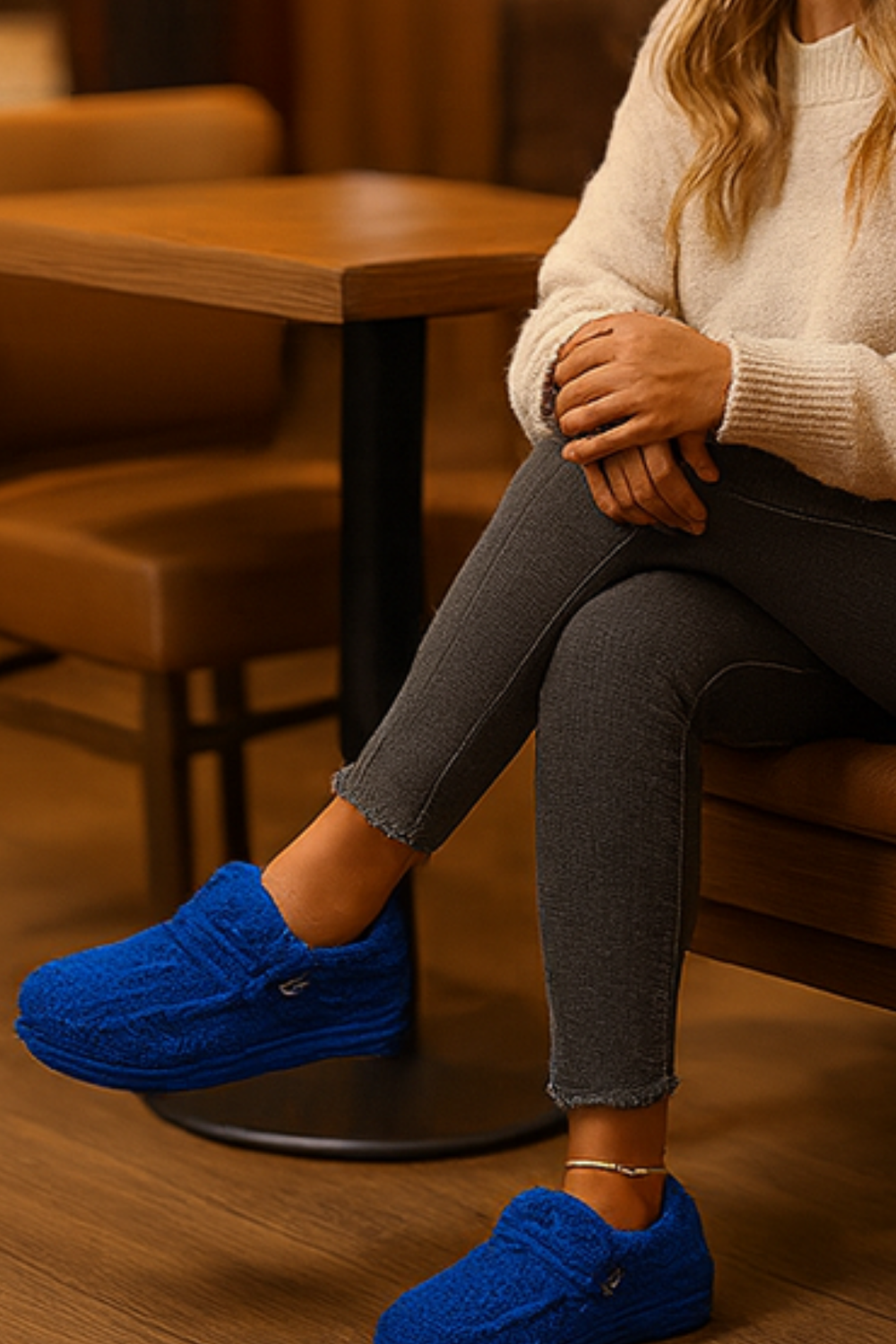 Winnie Cozy Teddy Slippers Blue