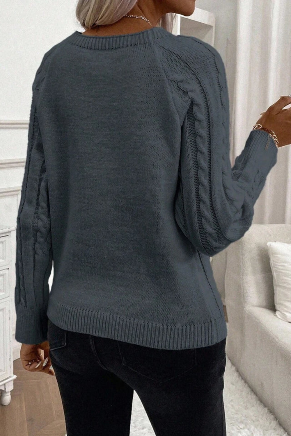 Cora Button-Detail Cable Knit Sweater