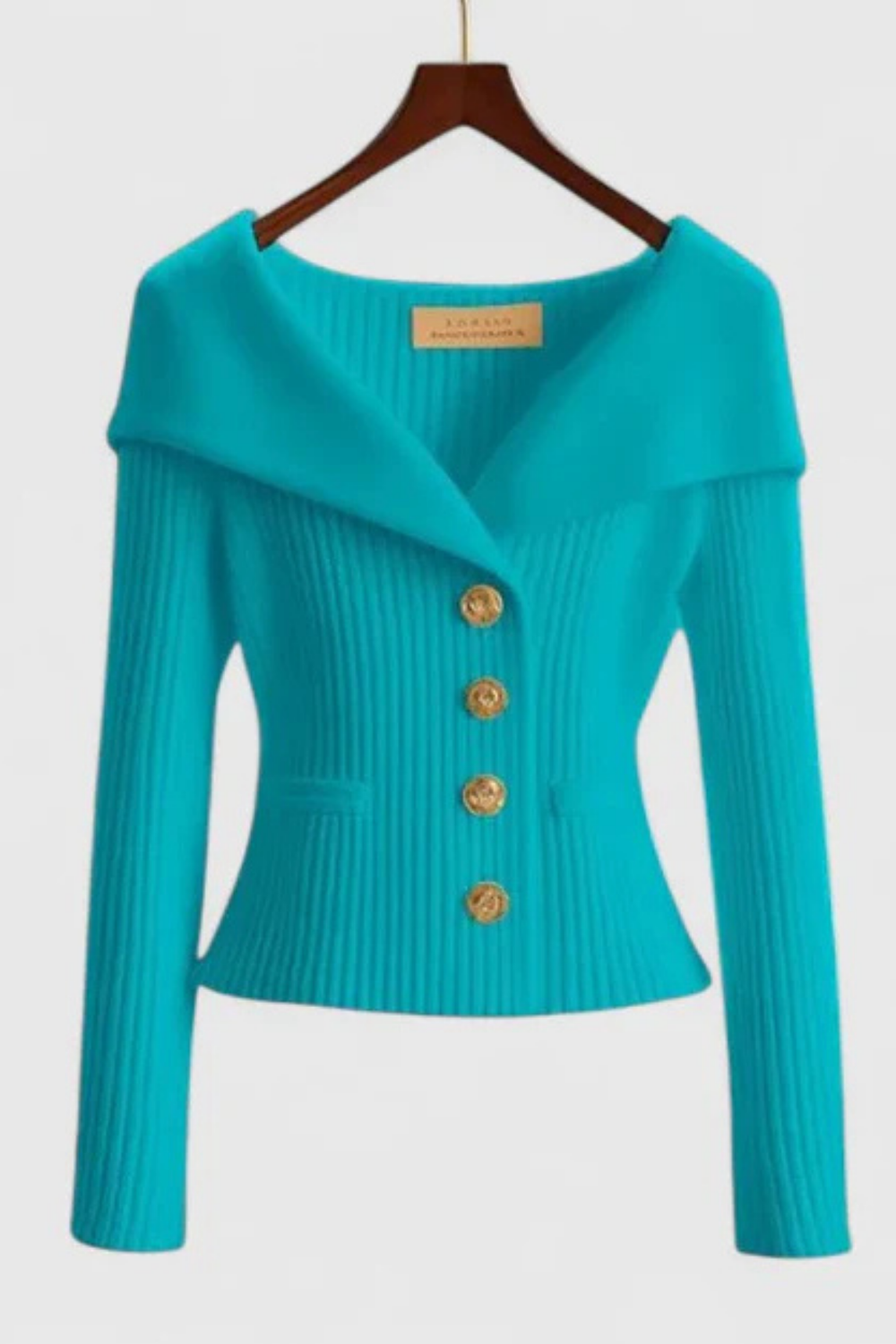 Elizah Off-Shoulder Knit Pullover with Gold Button Detail