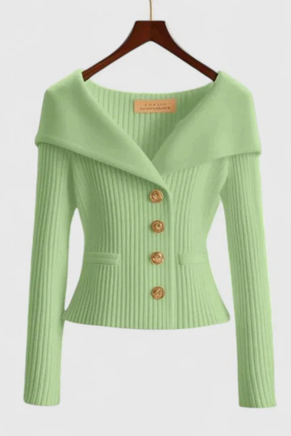 Elizah Off-Shoulder Knit Pullover with Gold Button Detail