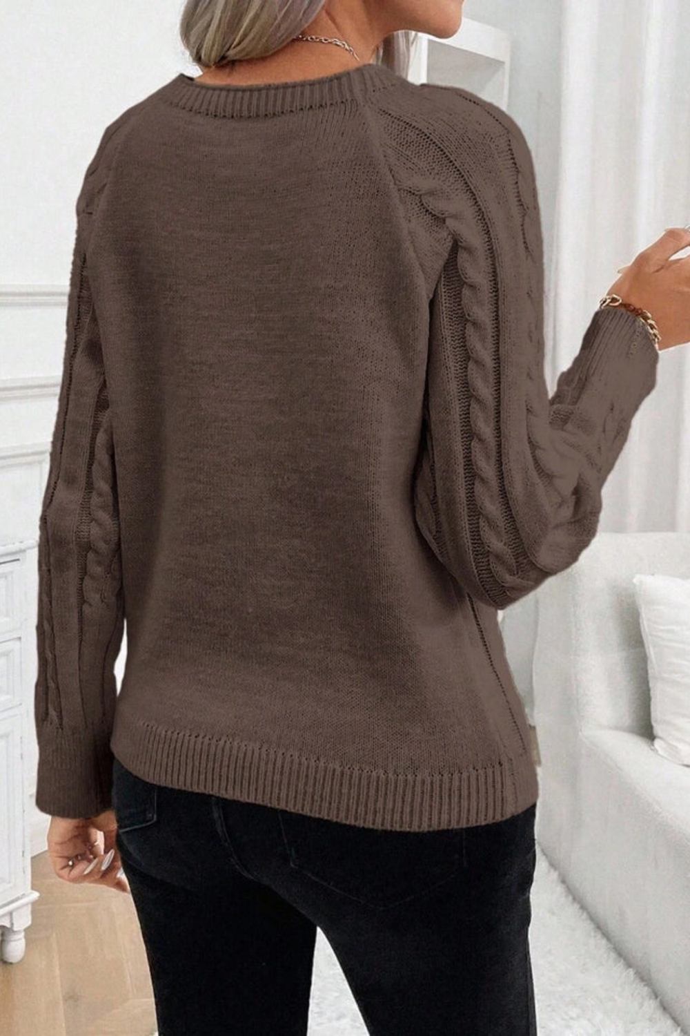 Cora Button-Detail Cable Knit Sweater