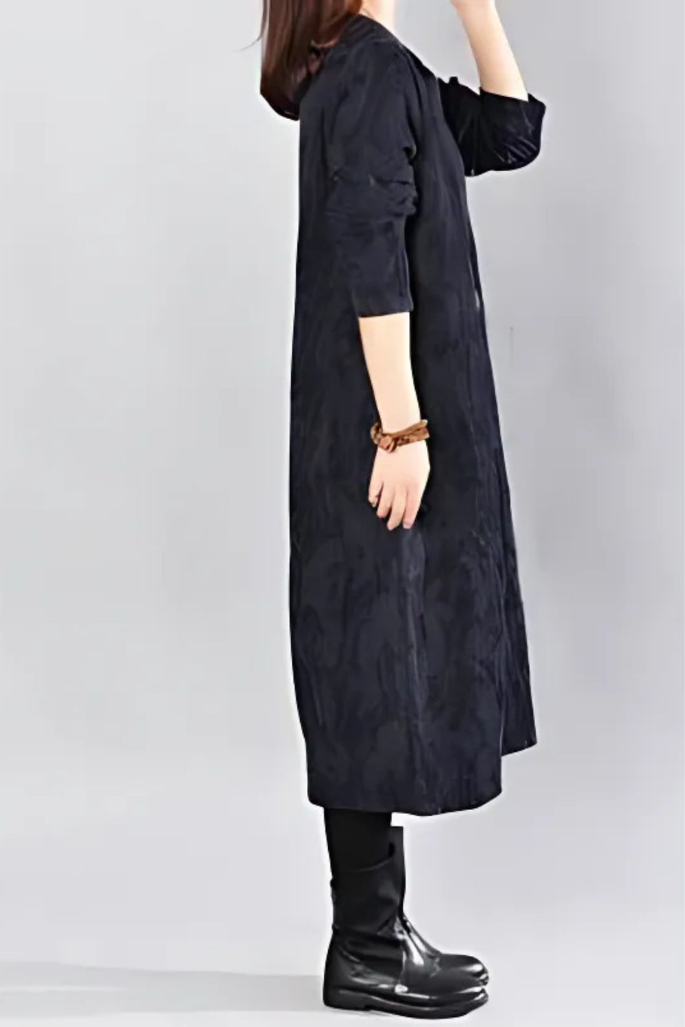 Kayla Black Leaf-Print Boho Maxi Dress
