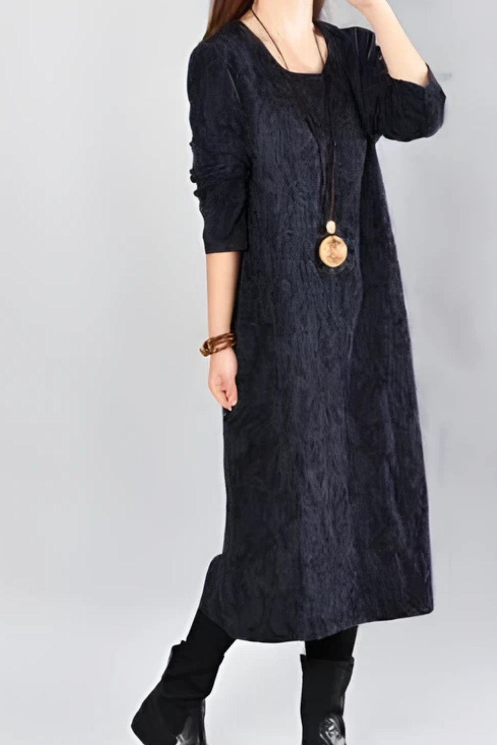 Kayla Black Leaf-Print Boho Maxi Dress