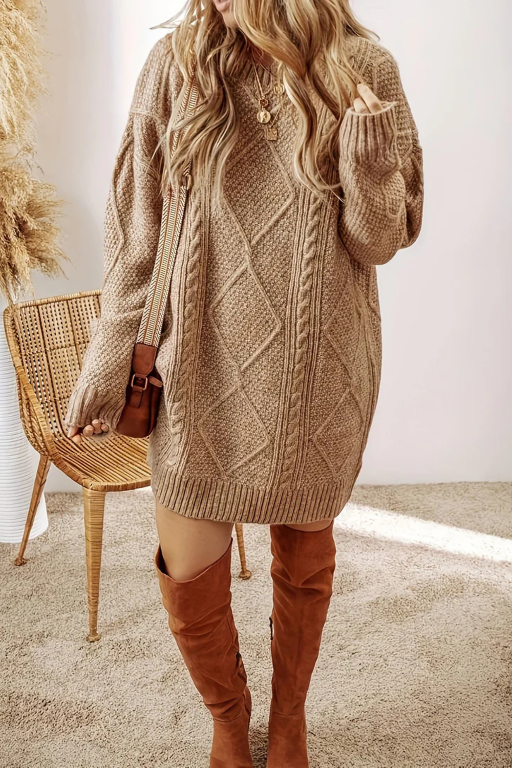 Juna Cozy Cable-Knit Oversized Sweater Dress for Fall