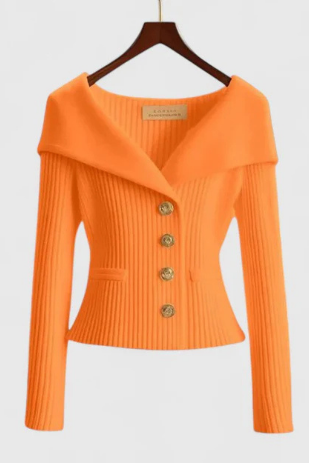 Elizah Off-Shoulder Knit Pullover with Gold Button Detail