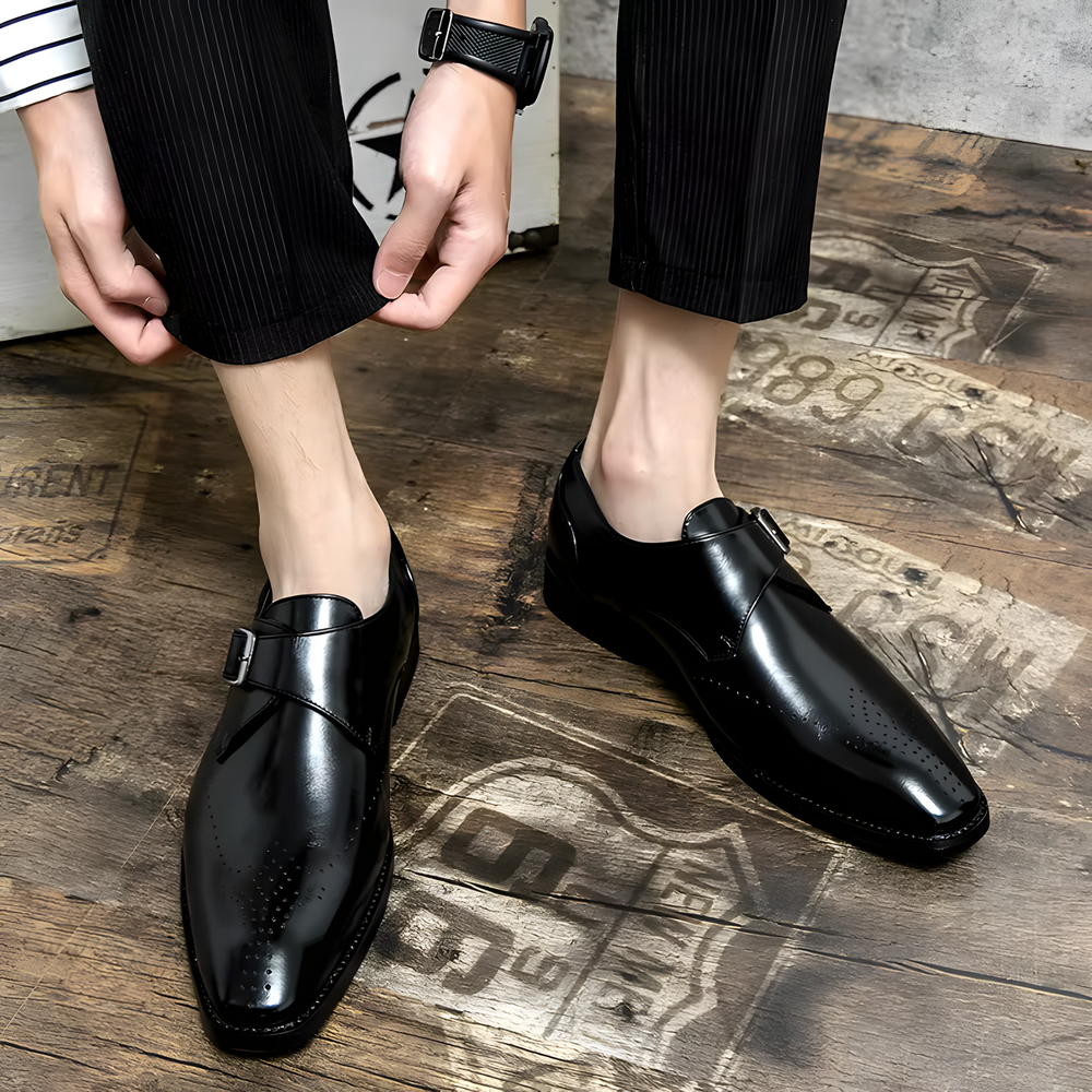 Odrin Polished Classic Monk-Strap Dress Shoes - Black