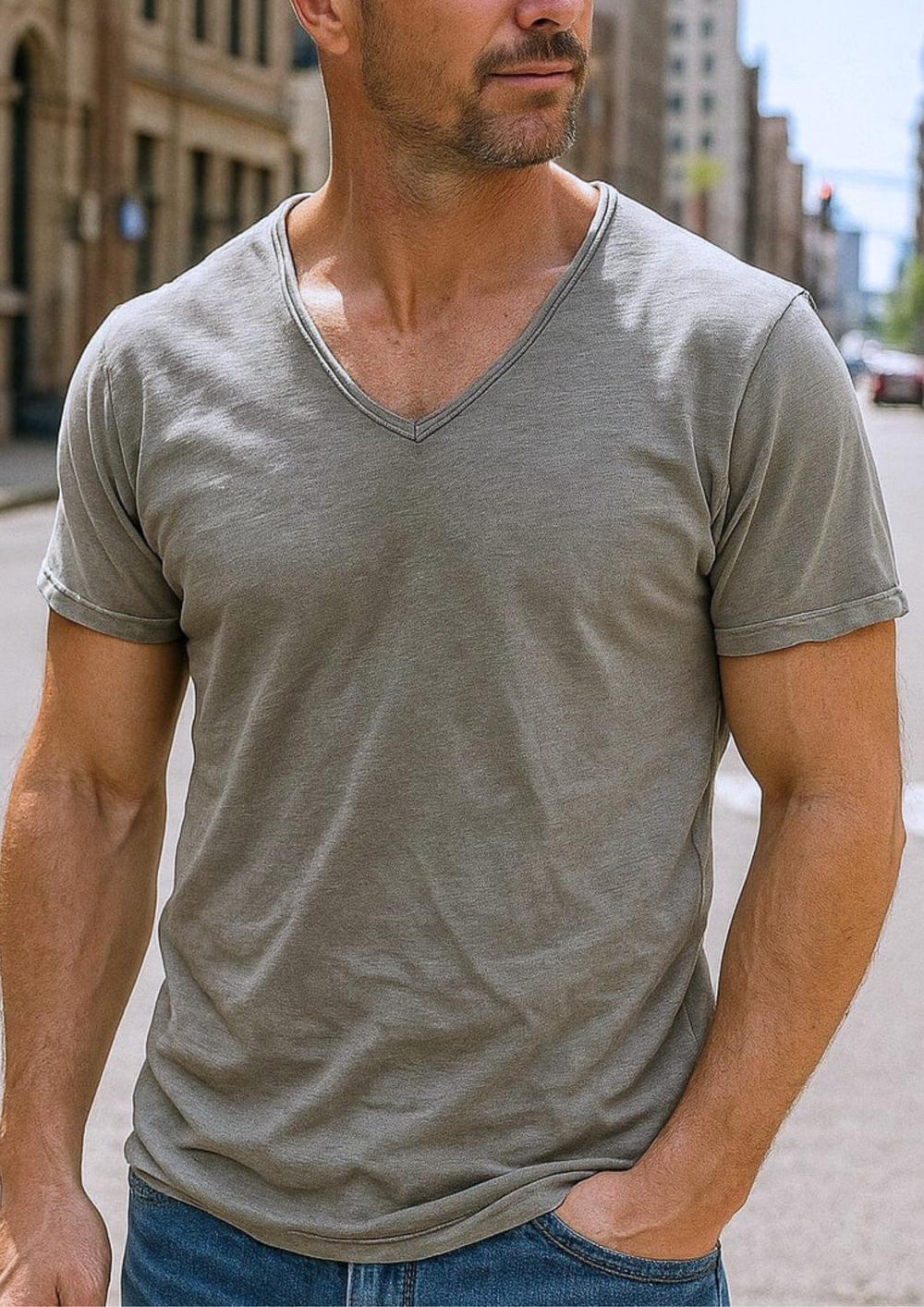 Jadrien Premium Soft Organic Cotton V-Neck T-Shirt - Gray
