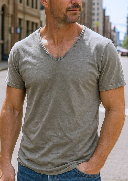 Jadrien Premium Soft Organic Cotton V-Neck T-Shirt - Gray