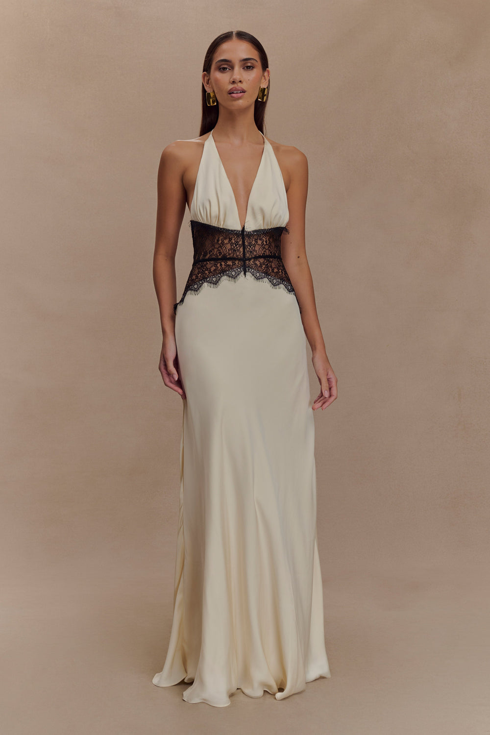 Tavira Satin Maxi Dress with Lace Corset