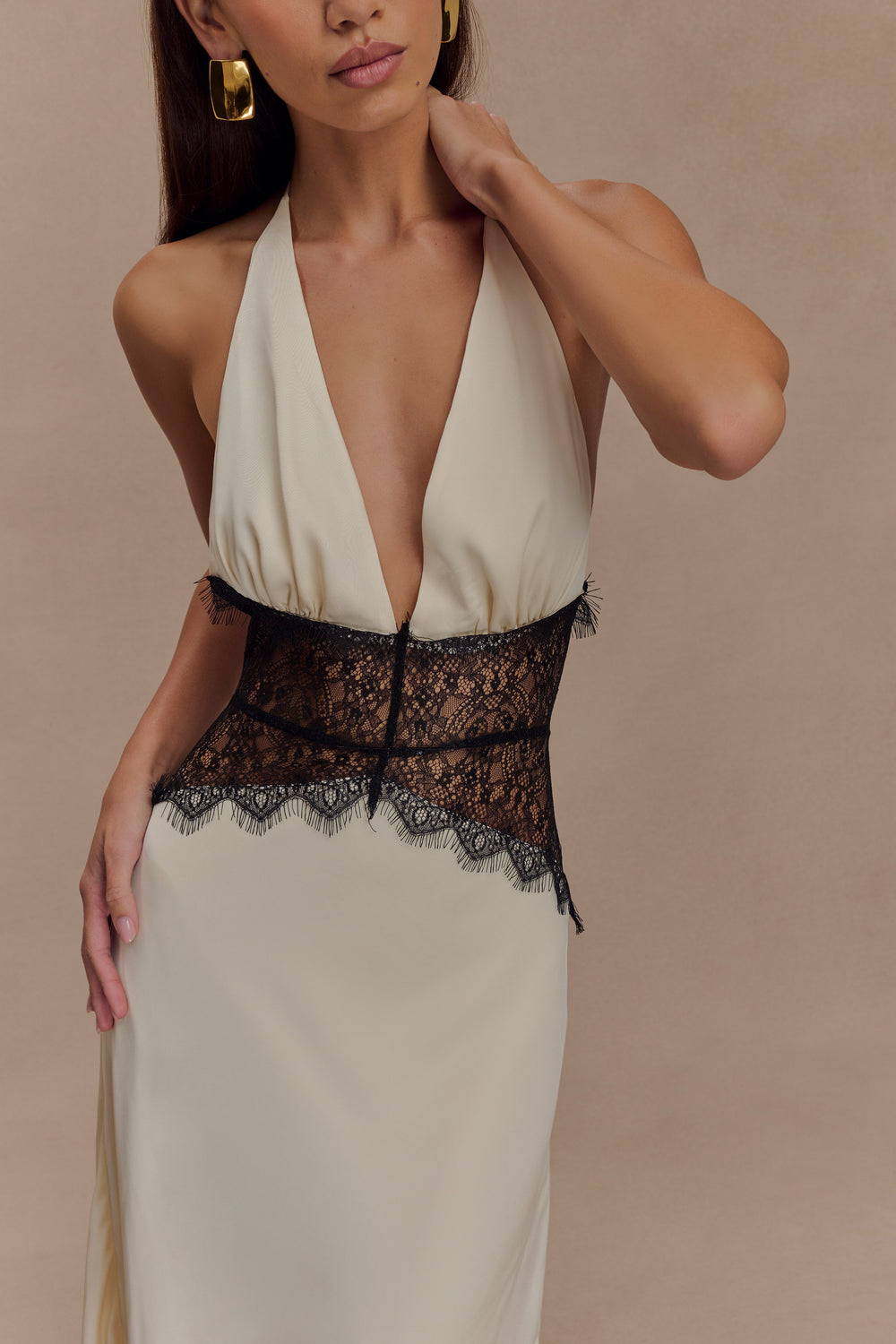 Tavira Satin Maxi Dress with Lace Corset