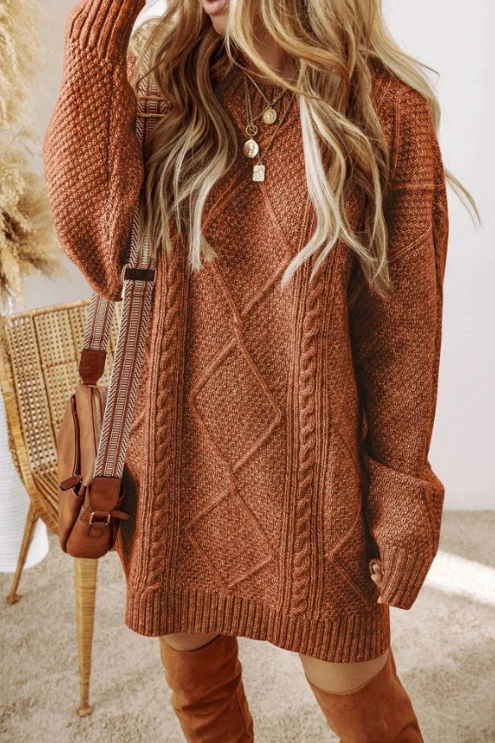 Juna Cozy Cable-Knit Oversized Sweater Dress for Fall