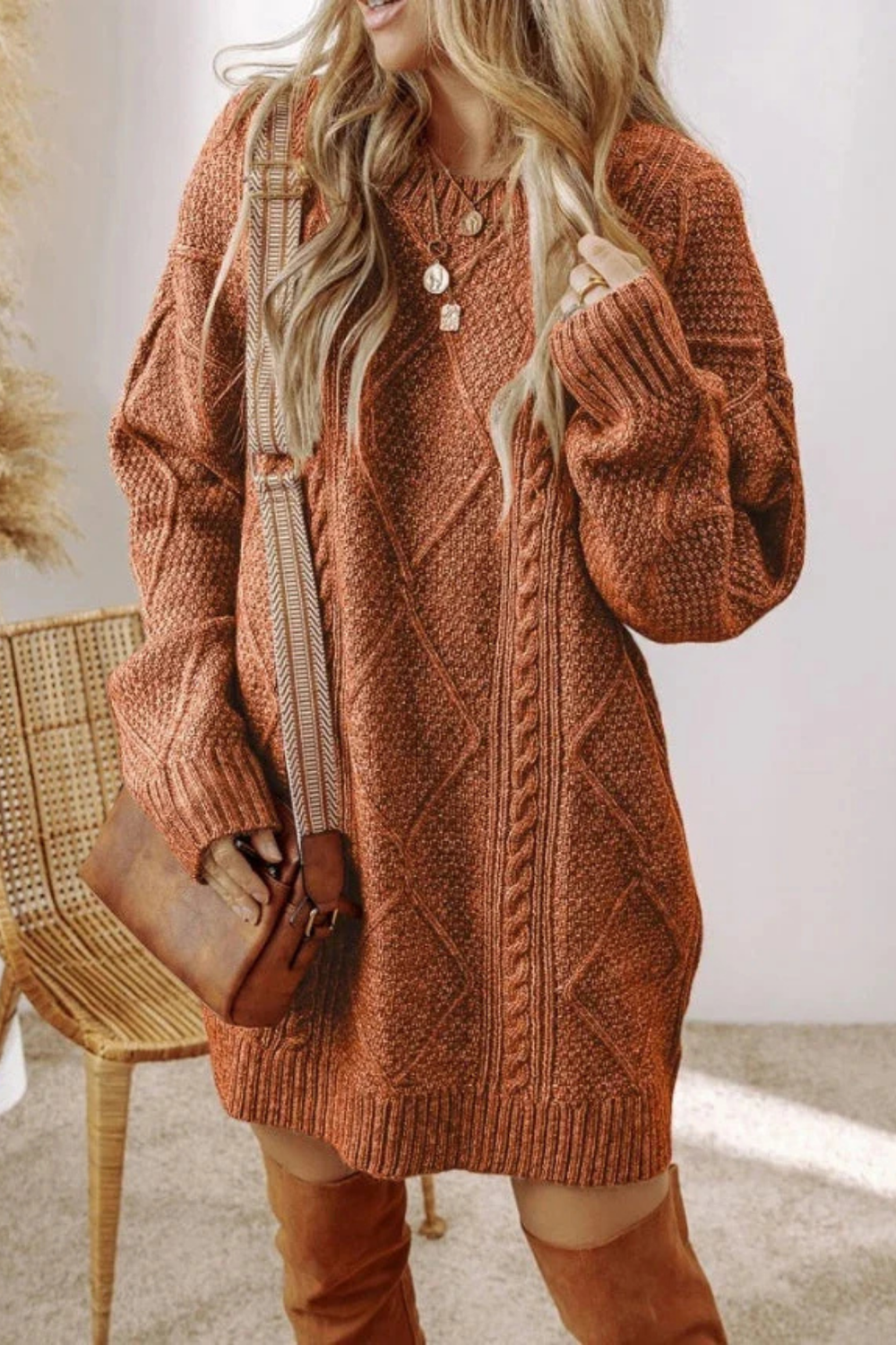 Juna Cozy Cable-Knit Oversized Sweater Dress for Fall