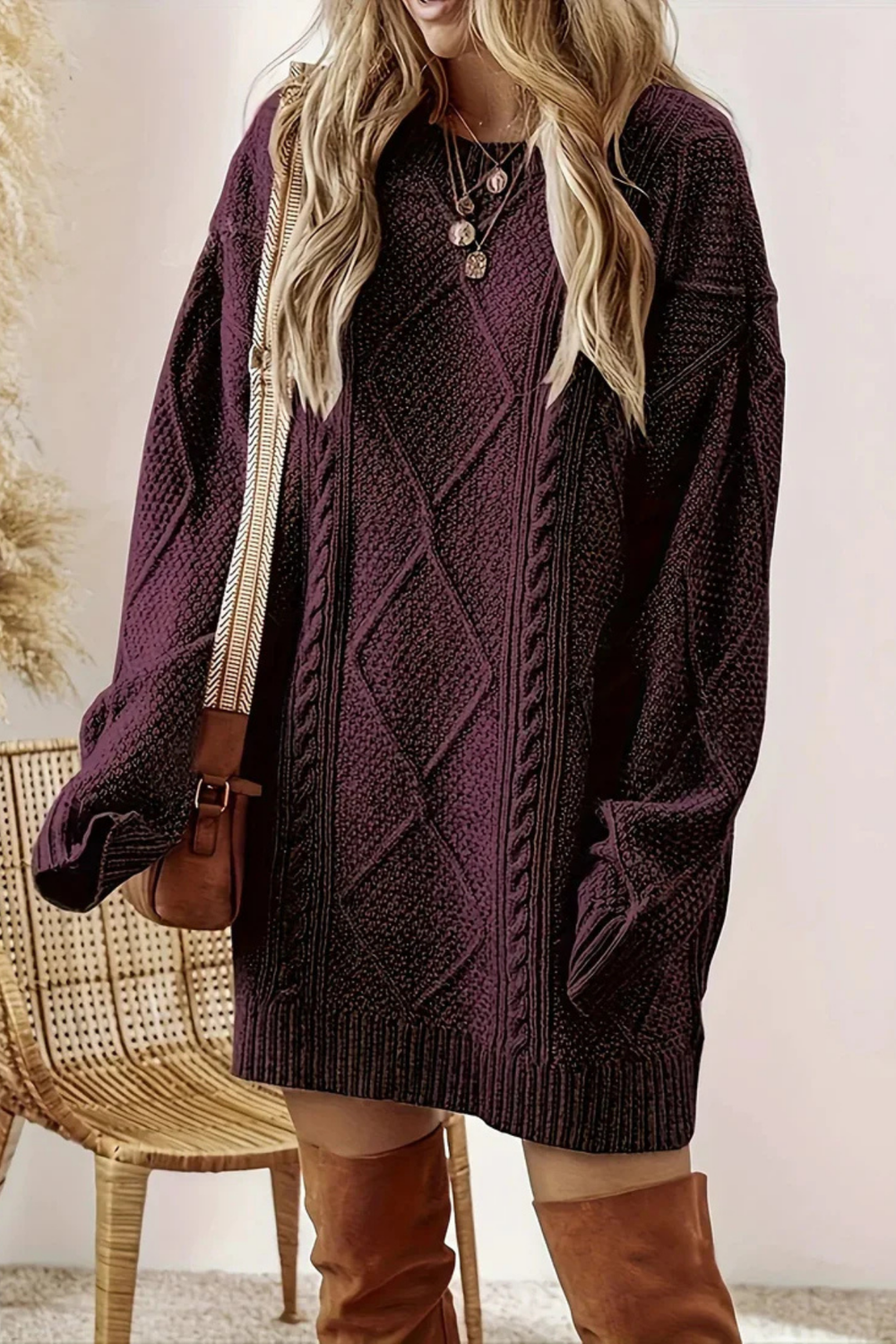 Juna Cozy Cable-Knit Oversized Sweater Dress for Fall