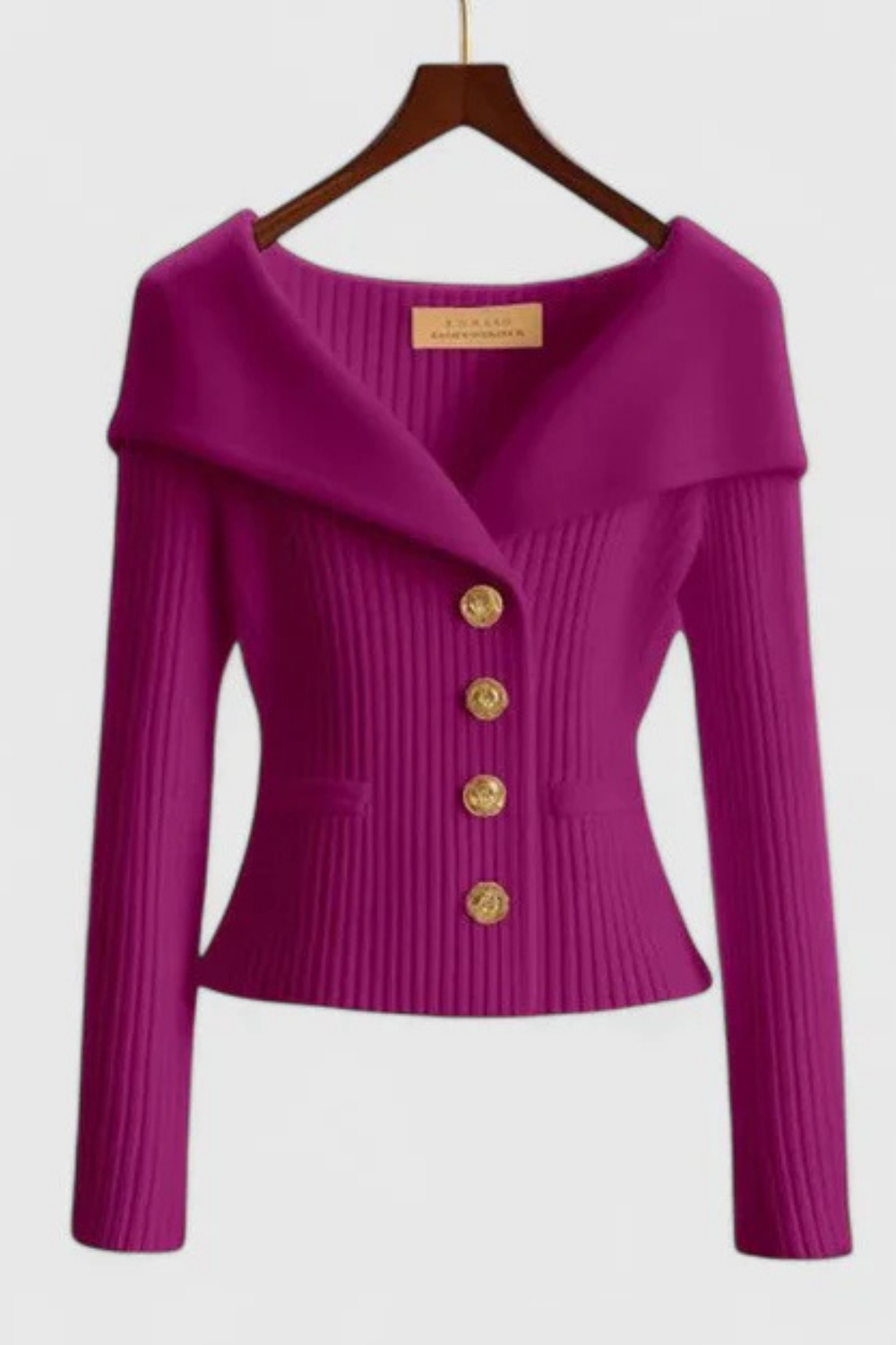 Elizah Off-Shoulder Knit Pullover with Gold Button Detail