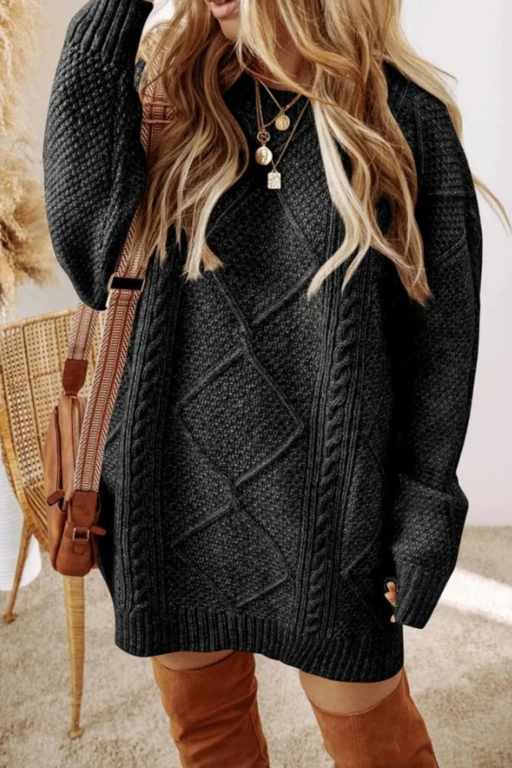 Juna Cozy Cable-Knit Oversized Sweater Dress for Fall