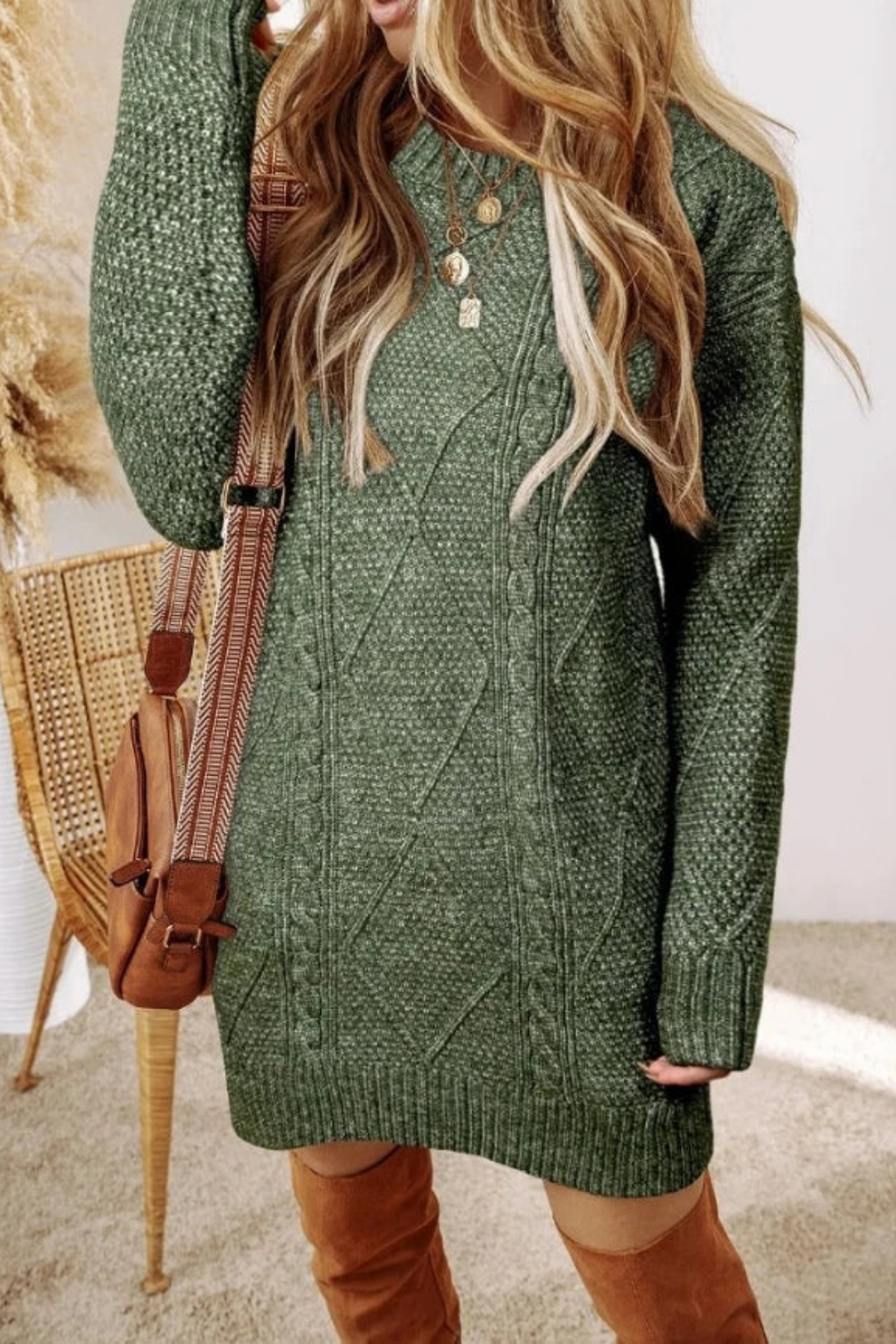 Juna Cozy Cable-Knit Oversized Sweater Dress for Fall