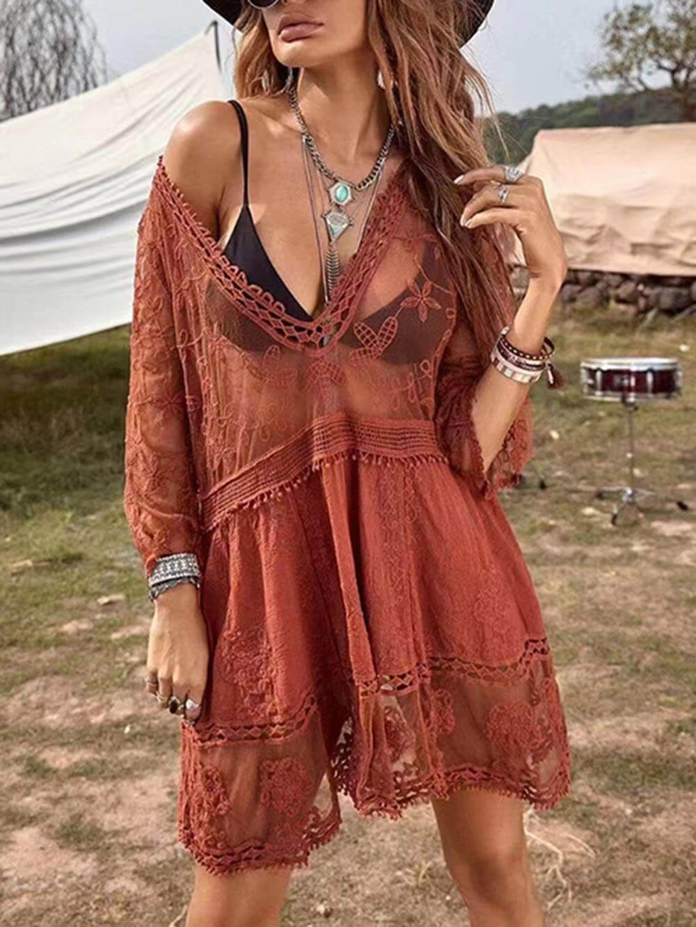 Marina Casual Lace Beach Dress Cover-Up