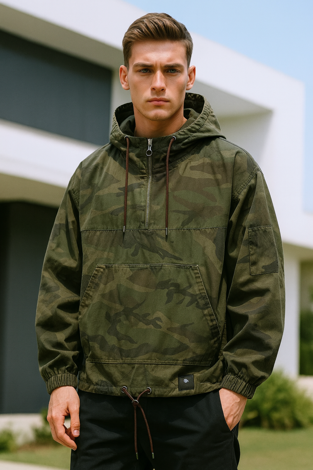 Eddie Lightweight Hooded Urban Camo Jacket for Spring to Fall