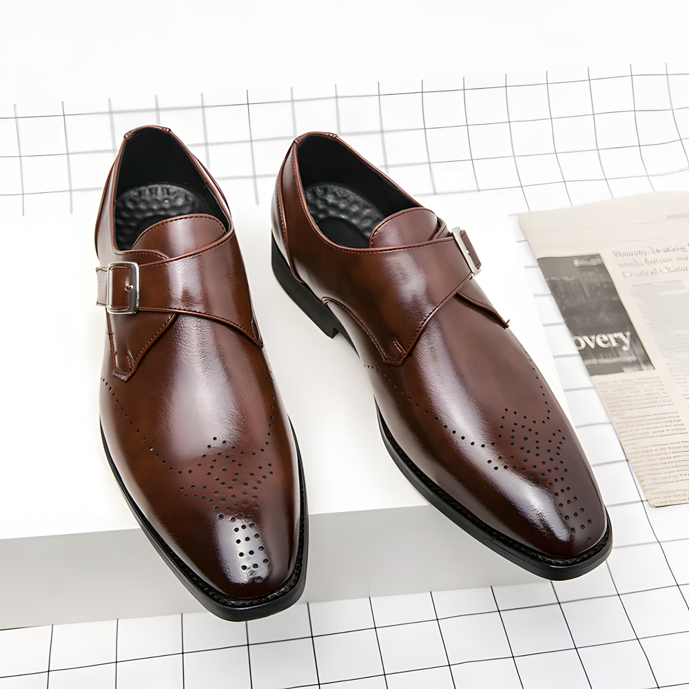 Odrin Polished Classic Monk-Strap Dress Shoes - Brown