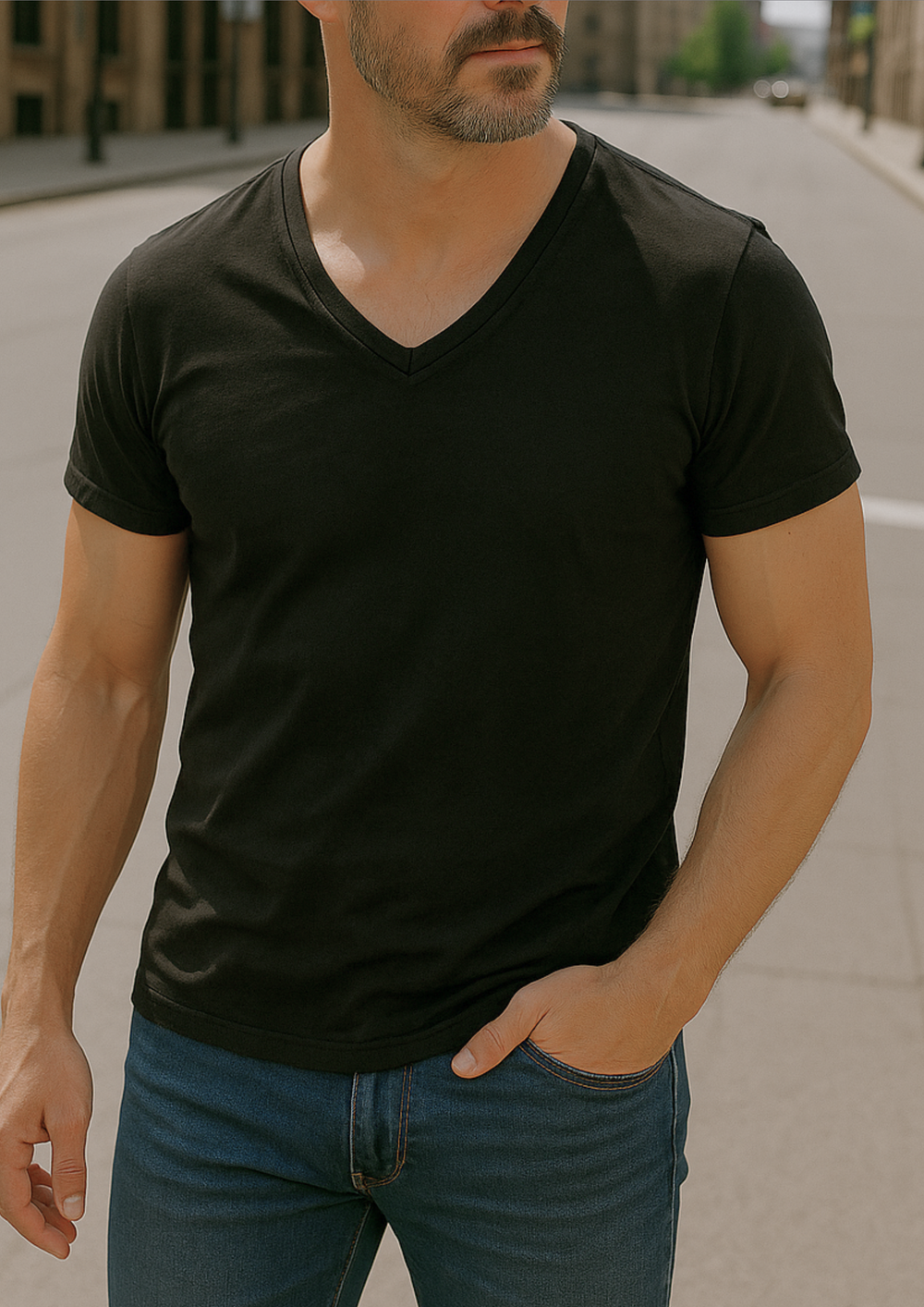 Jadrien Premium Soft Organic Cotton V-Neck T-Shirt - Black