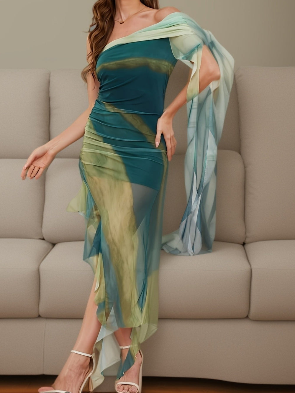 Aurelia Off-Shoulder Ruffle Mesh Dress
