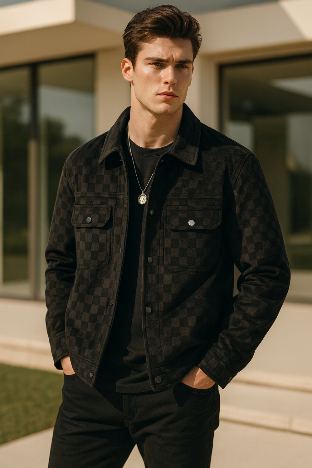 Nico Checkered Velour Suede Jacket
