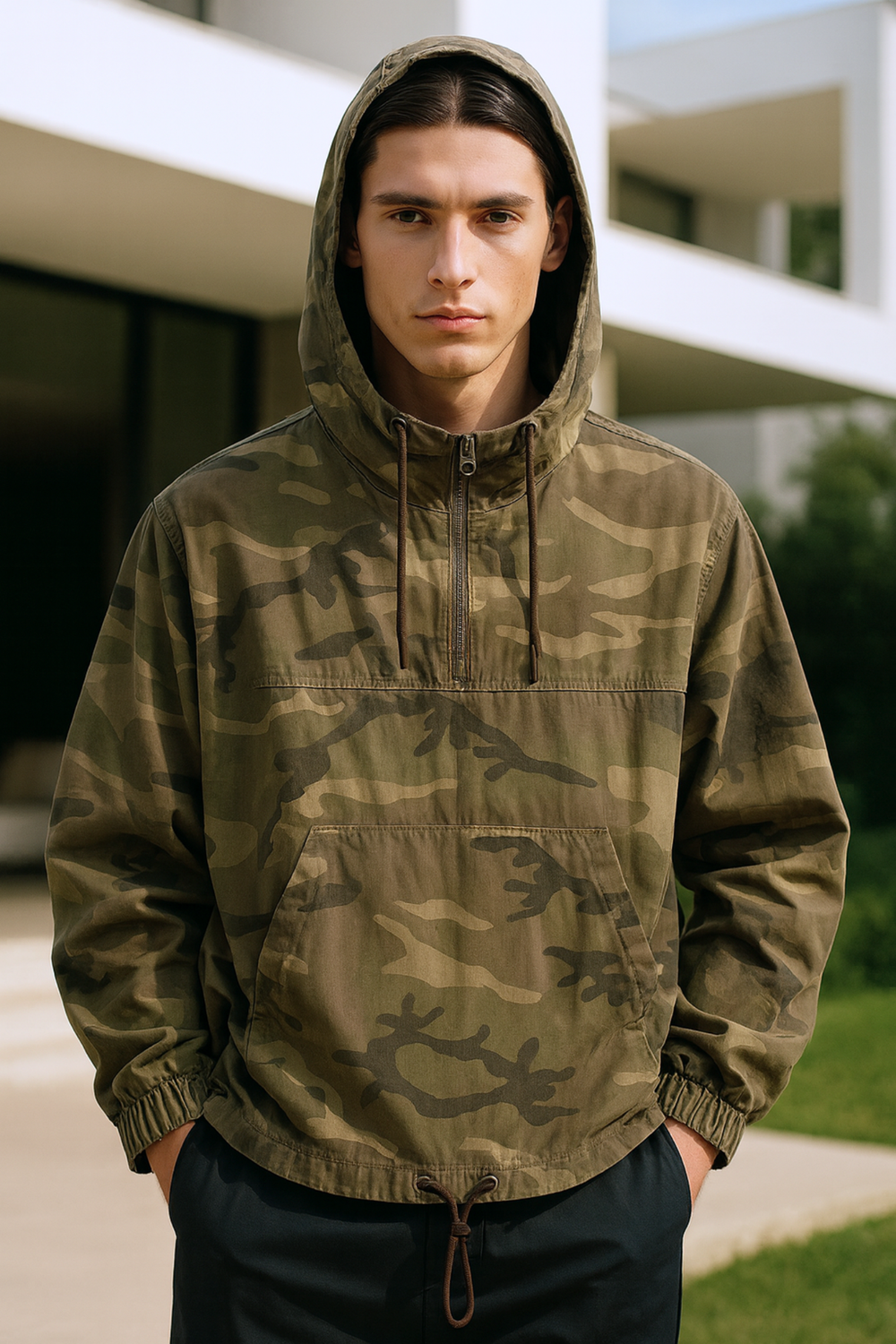 Eddie Lightweight Hooded Urban Camo Jacket for Spring to Fall