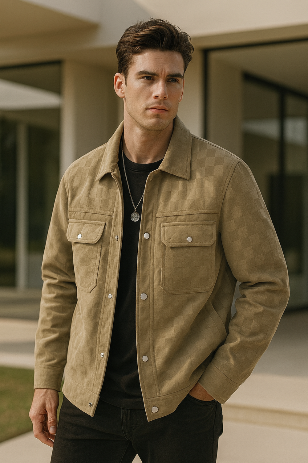 Nico Checkered Velour Suede Jacket