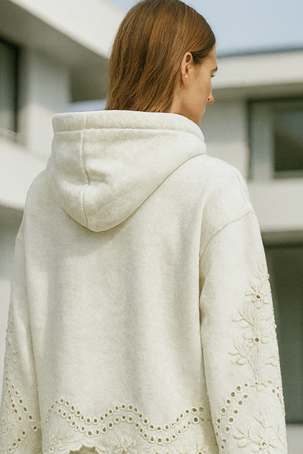 Lucia Lace-Trim Soft Knit Hoodie Jumper for Everyday