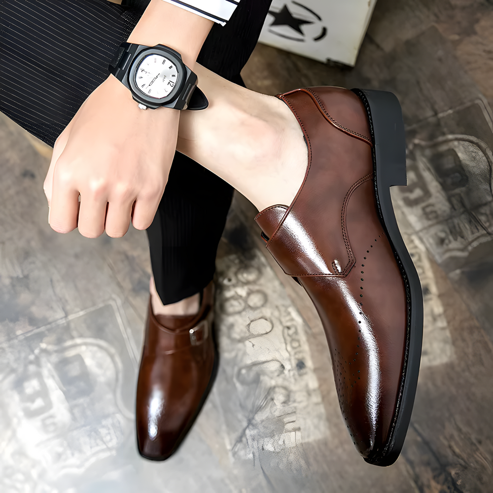 Odrin Polished Classic Monk-Strap Dress Shoes - Brown