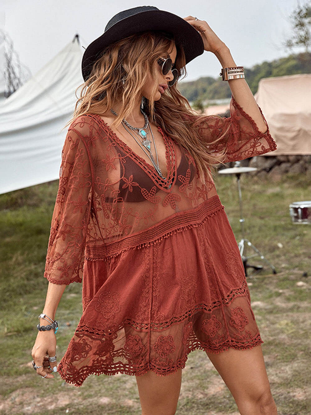 Marina Casual Lace Beach Dress Cover-Up