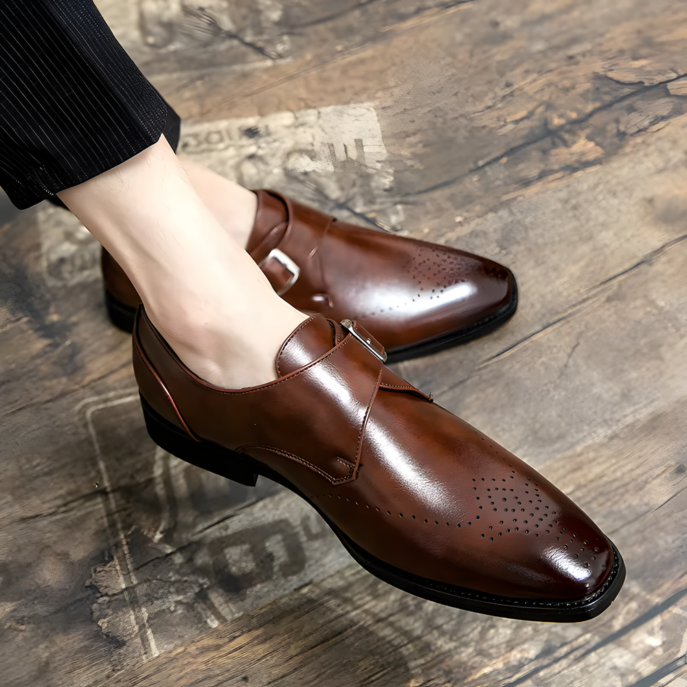 Odrin Polished Classic Monk-Strap Dress Shoes - Brown