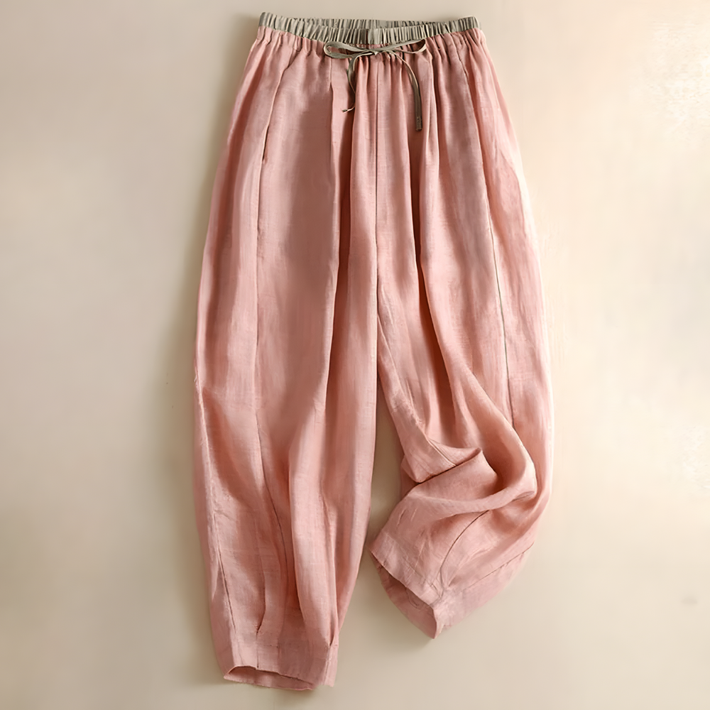 Yndira Breathable Lightweight Linen Tapered Pants - Pink